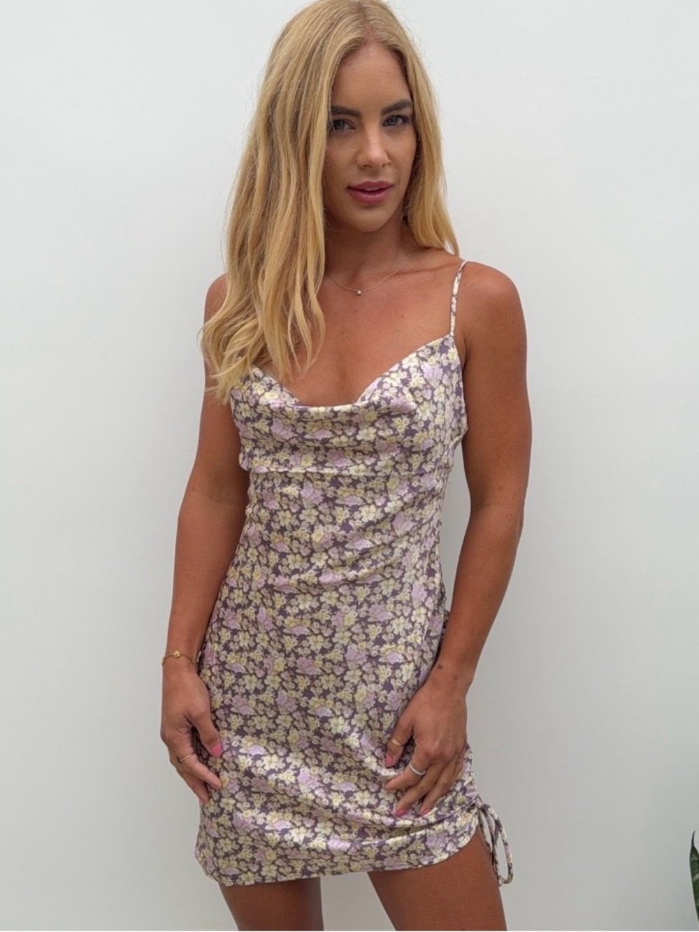 Lovely Day Lavender Floral Cowl Mini Dress